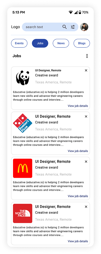 Alumni or Student Profile Mobile Interface
