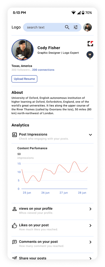 Alumni or Student Network Mobile Interface